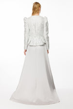 تحميل الصورة في عارض المعرض، فستان سهرة محتشم بقماش جاكار وتنورة ساتان