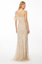 تحميل الصورة في عارض المعرض، فستان سهرة بنمط حلزوني لامع وتفاصيل أكتاف منسدلة