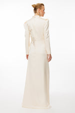 تحميل الصورة في عارض المعرض، فستان سهرة حجابي بتفاصيل مطرزة على الخصر من قماش الساتان