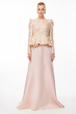 تحميل الصورة في عارض المعرض، فستان سهرة محتشم بقماش جاكار وتنورة ساتان