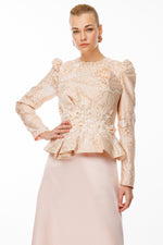 تحميل الصورة في عارض المعرض، فستان سهرة محتشم بقماش جاكار وتنورة ساتان