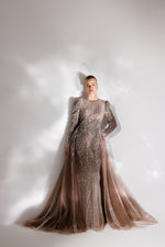 تحميل الصورة في عارض المعرض، فستان سهرة من قماش التنورة المطرزة بالحجارة المزدوجة والمتدرجة