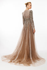 تحميل الصورة في عارض المعرض، فستان سهرة من قماش التنورة المطرزة بالحجارة المزدوجة والمتدرجة