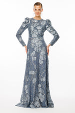 تحميل الصورة في عارض المعرض، فستان سهرة حجاب من قماش الترتر المنقوش