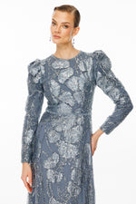 تحميل الصورة في عارض المعرض، فستان سهرة حجاب من قماش الترتر المنقوش