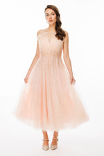 تحميل الصورة في عارض المعرض، فستان ميدي بتنورة توتو وحزام كتف من التول