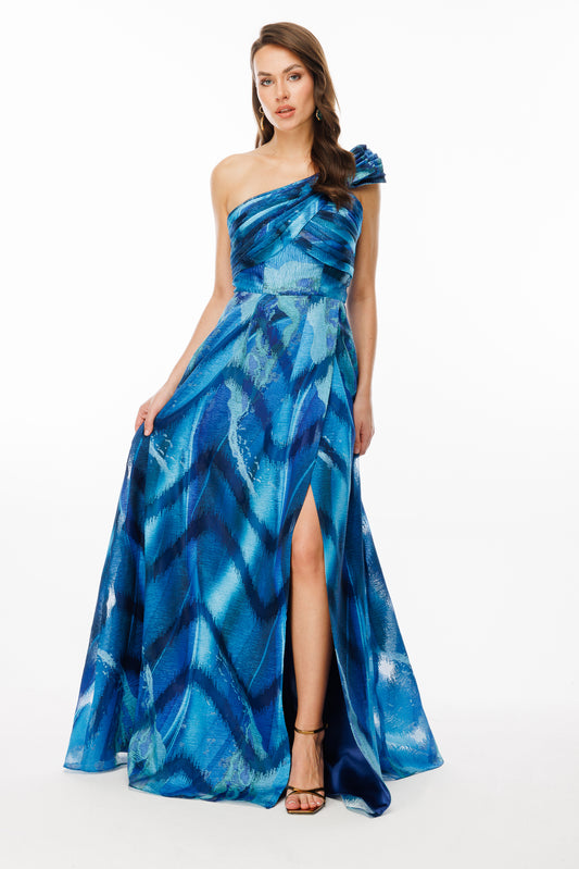 One Shoulder Slit Evening Dress