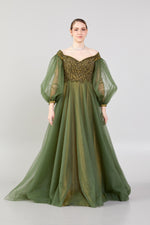 تحميل الصورة في عارض المعرض، فستان سهرة مطرز بأكمام بالون من التول