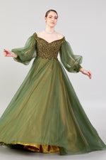 تحميل الصورة في عارض المعرض، فستان سهرة مطرز بأكمام بالون من التول