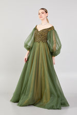 تحميل الصورة في عارض المعرض، فستان سهرة مطرز بأكمام بالون من التول