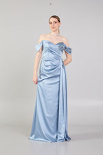 Resmi Galeri görüntüleyiciye yükleyin, Bel Büzgü Detaylı Göğüs İşlemeli Abiye