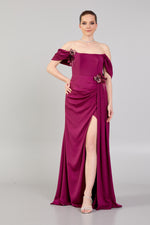 Load image into Gallery viewer, Waist and Shoulder Detailed Slit Evening Dress