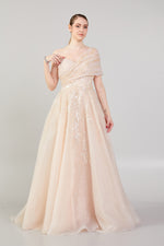 تحميل الصورة في عارض المعرض، انتفض الكتف غير المتكافئة فستان سهرة مفصل