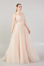 تحميل الصورة في عارض المعرض، انتفض الكتف غير المتكافئة فستان سهرة مفصل