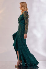 تحميل الصورة في عارض المعرض، فستان سهرة بتفاصيل تجمع الخصر وتنورة ذات طبقات