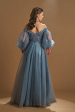 تحميل الصورة في عارض المعرض، فستان سهرة مطرز بأكمام بالون من التول