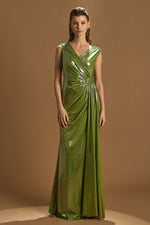 تحميل الصورة في عارض المعرض، فستان سهرة بتفاصيل خصر من قماش لوركس