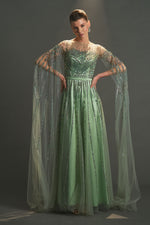 تحميل الصورة في عارض المعرض، فستان سهرة برقبة قارب مطرز