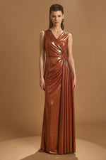 تحميل الصورة في عارض المعرض، فستان سهرة بتفاصيل خصر من قماش لوركس