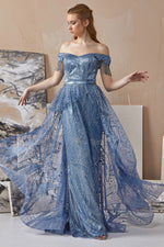 Resmi Galeri görüntüleyiciye yükleyin, Etek Fırfırlı Omuz Boncuk Detaylı Abiye