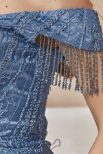 Resmi Galeri görüntüleyiciye yükleyin, Etek Fırfırlı Omuz Boncuk Detaylı Abiye