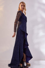 تحميل الصورة في عارض المعرض، فستان سهرة بتفاصيل تجمع الخصر وتنورة ذات طبقات