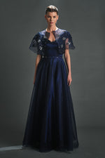 تحميل الصورة في عارض المعرض، فستان سهرة فضي مع بوليرو الأورجانزا