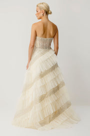 Modern Queen Layered Couture Ecru Evening Dress