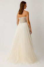 Load image into Gallery viewer, Strapless Princess Evening Dress with Tulle Details and Stone Embellishments