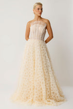 Load image into Gallery viewer, Luna Flower Ecru Textured Princess Evening Dress