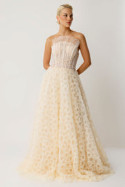 Luna Flower Ecru Textured Princess Evening Dress