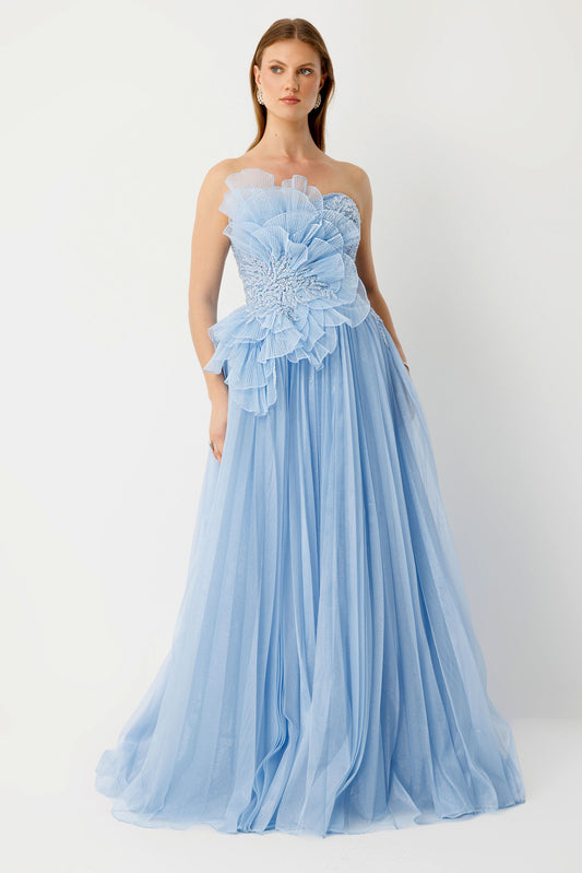 Majestik Çiçek Aplikeli Prenses Abiye