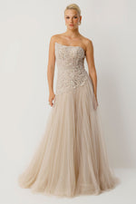 Load image into Gallery viewer, Perla Strapless Embroidered Beige Engagement Dress