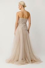 Load image into Gallery viewer, Perla Strapless Embroidered Beige Engagement Dress