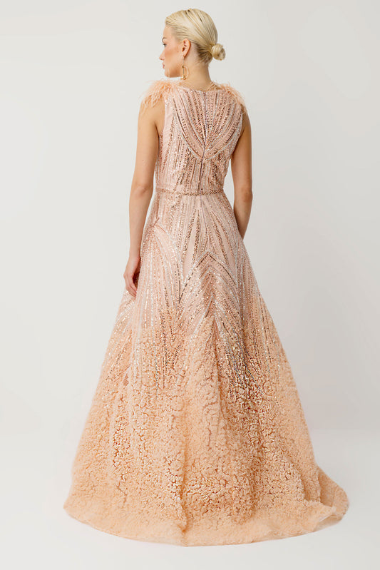 Couture Işıltı Geometrik İşlemeli Maxi Abiye Tasarımı