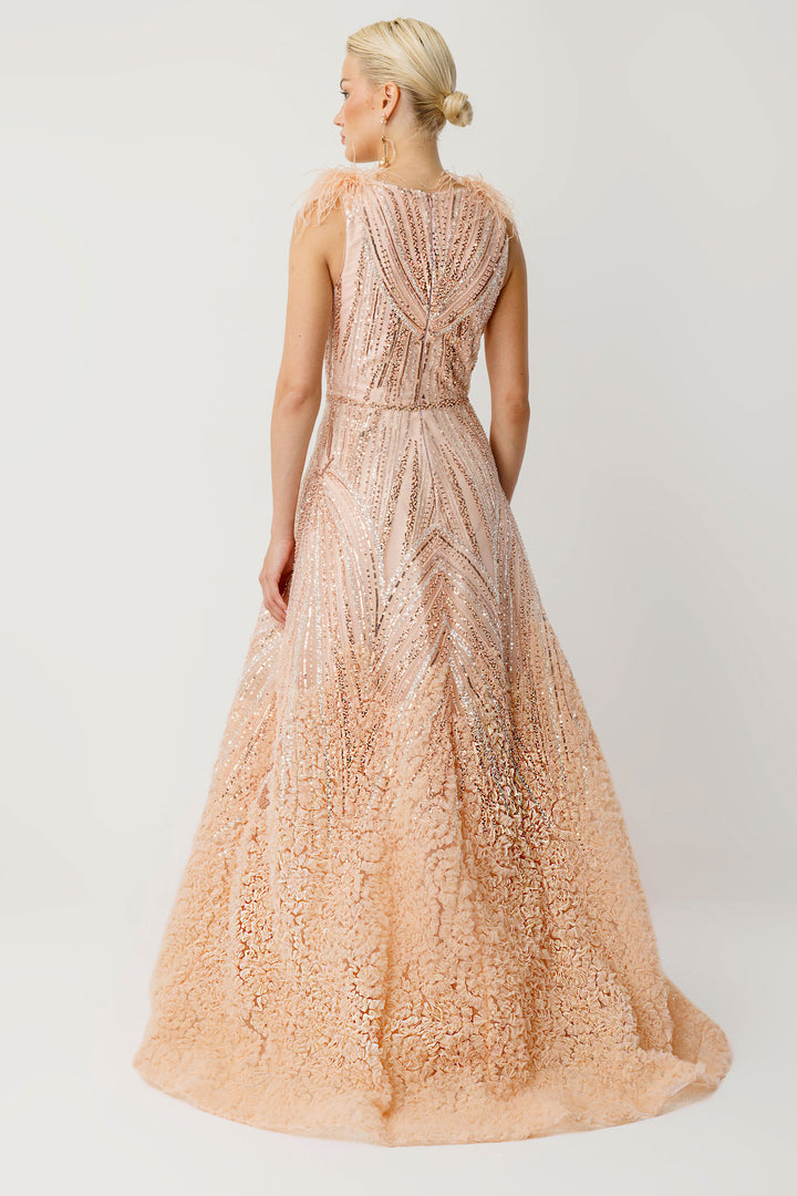 Couture Sparkling Geometric Embroidered Maxi Evening Gown Design