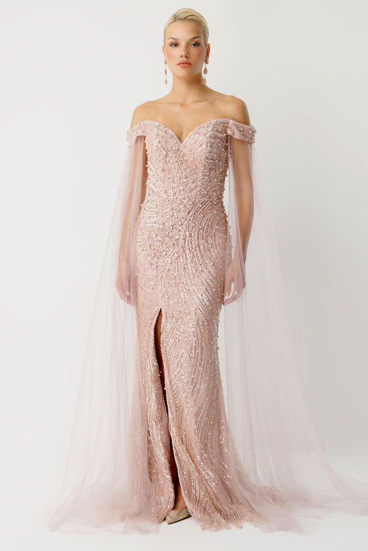 Sweetheart Neckline Powder Pink Slit Evening Dress