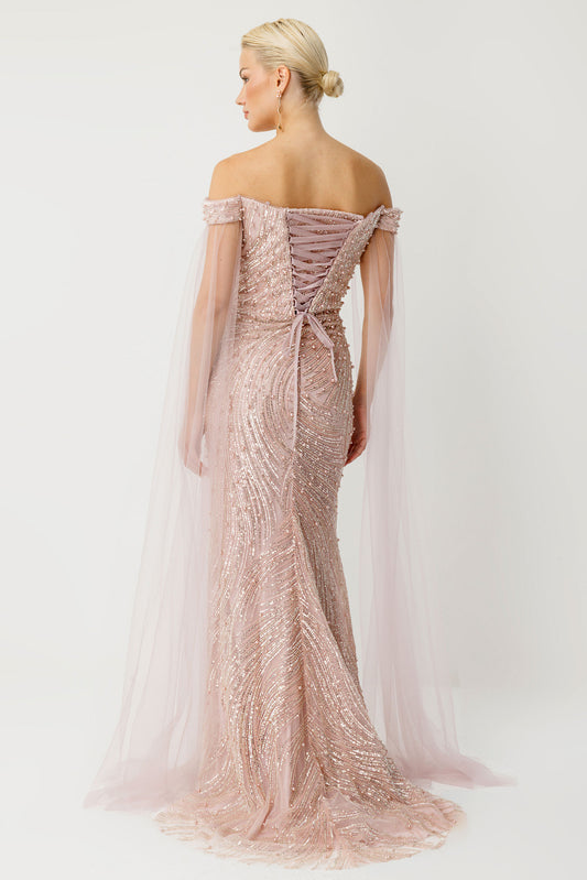 Sweetheart Neckline Powder Pink Slit Evening Dress