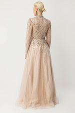 Resmi Galeri görüntüleyiciye yükleyin, Royal Class Taş İşlemeli Gold Tesettür Abiye