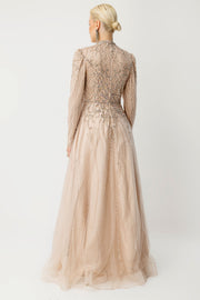 Royal Class Taş İşlemeli Gold Tesettür Abiye