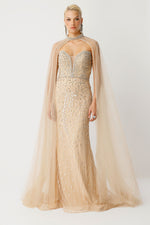 Load image into Gallery viewer, Ice Queen Off-Shoulder Long Beige Evening Dress
