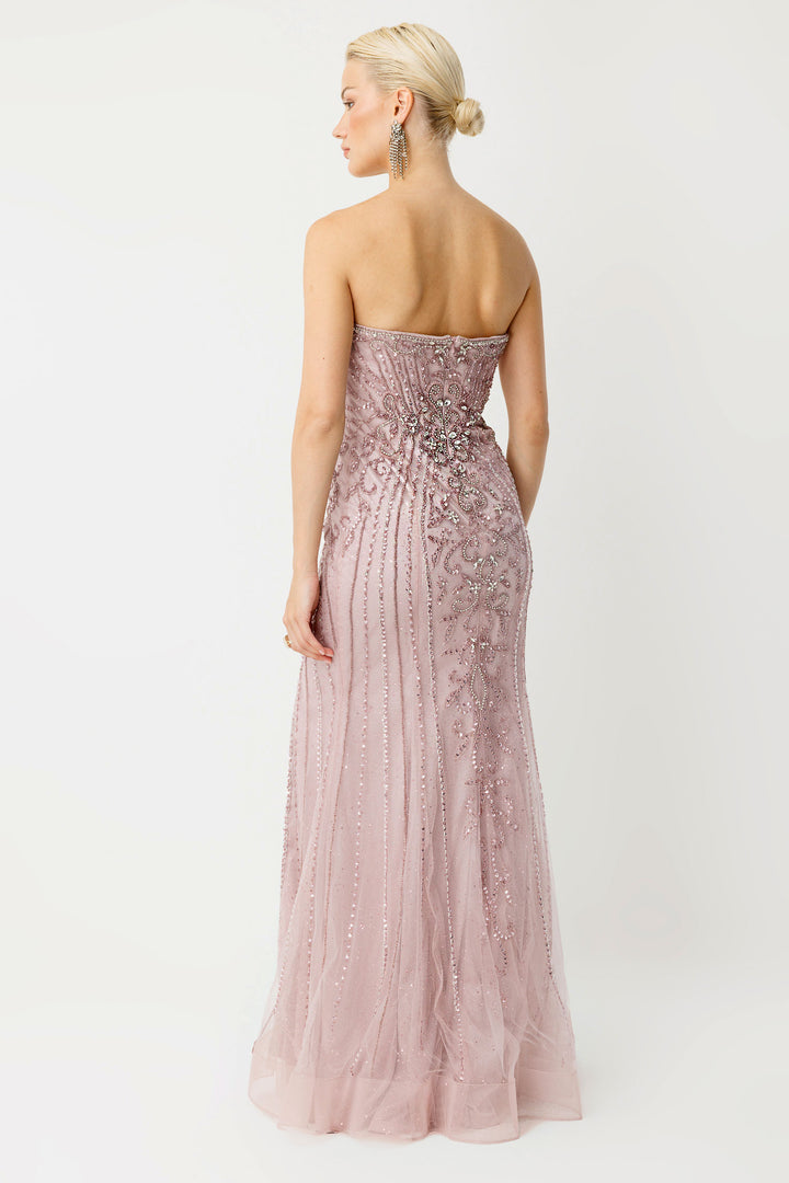 Sapphire Glow Slit Evening Dress