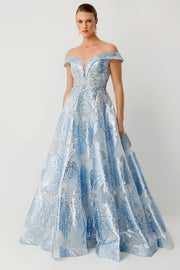 Celeste Bloom Embroidered Blue Evening Dress