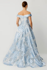Load image into Gallery viewer, Celeste Bloom Embroidered Blue Evening Dress