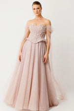 Load image into Gallery viewer, Moonlight Reflections Stone Embellished Tulle Layered Gala Dress