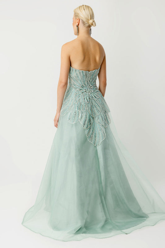 Strapless Floral Embroidered Custom Designed Evening Dress