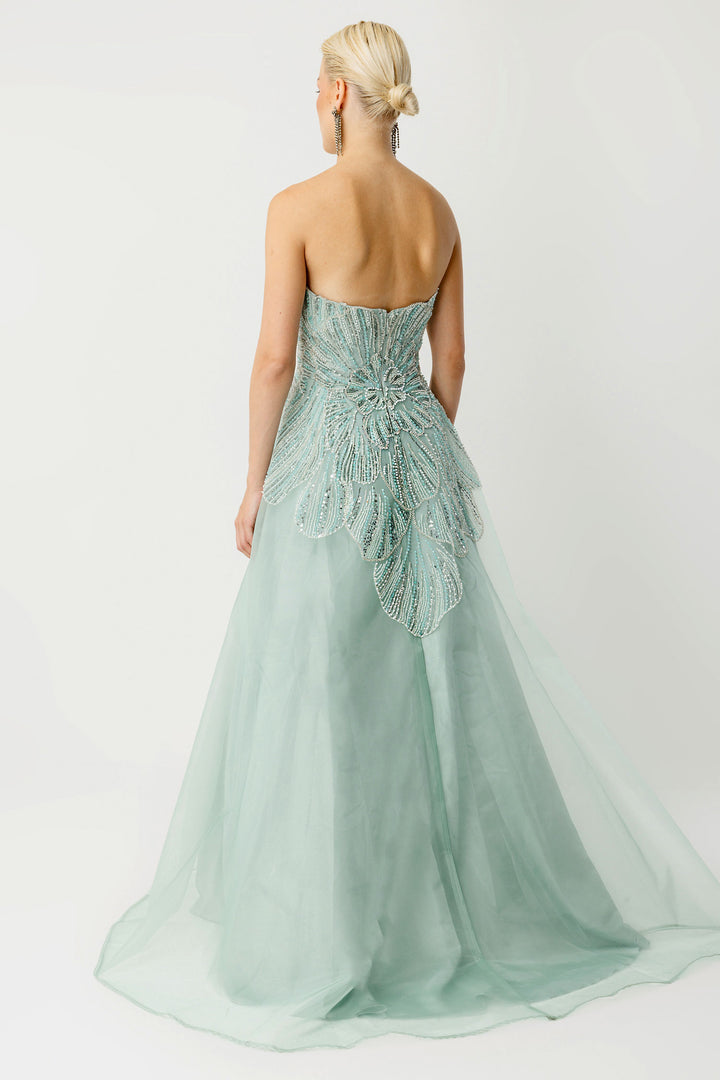 Strapless Floral Embroidered Custom Designed Evening Dress