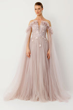 Load image into Gallery viewer, Cape Flowing Strapless Couture Powder Pink Evening Dress