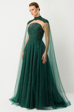 Load image into Gallery viewer, Emerald Sparkle Couture Evening Dress