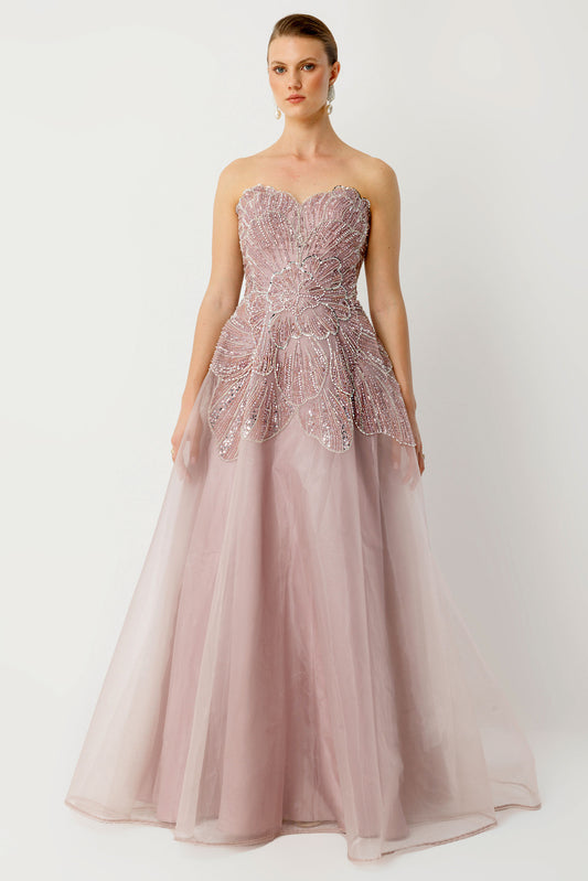 Strapless Floral Embroidered Custom Designed Evening Dress